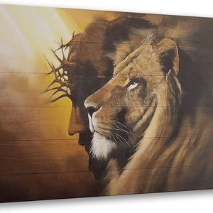 Jesus and Lion Wooden Canvas Art Decor